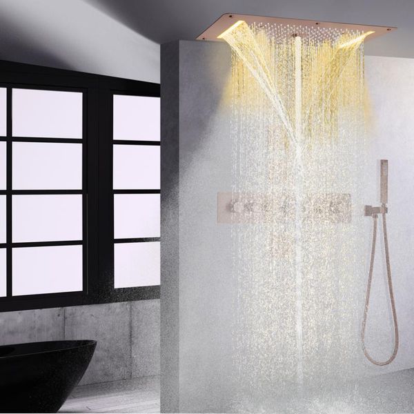 

bathroom shower sets brown thermostatic mixer set 700x380 mm led waterfall spray bubble rain