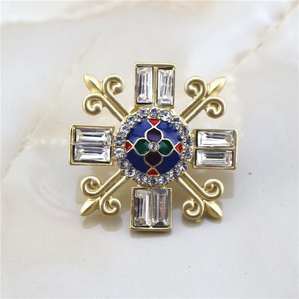 

pins, brooches european and american retro style fashion matte gold inlaid semi-precious stones exquisite cross ladies men's brooch, Gray