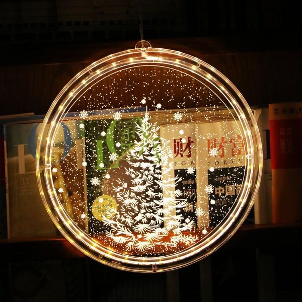 

strings christmas lights led night light hanging fairy round 3d santa claus lamp with suction for door window holiday decoration