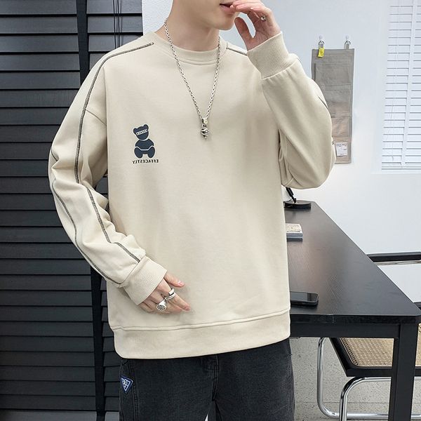 

men's sweater round fashion ne 2021 trend loose long sve spring and autumn casual thin coat, Black