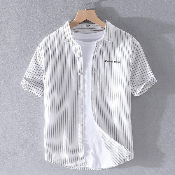 

men's dress shirts summer casual cotton stripe shirt trendy men versatile handsome all 307, White;black