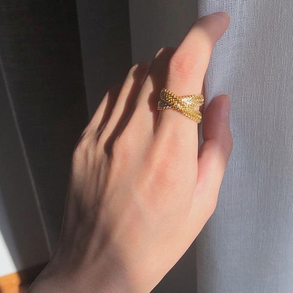 

cluster rings fflacell 2021 trend punk stacking weaving double layer snake bone soft chain metal ring for women girls party jewelry gifts, Golden;silver