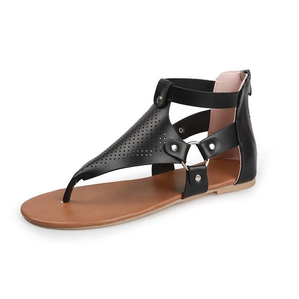 

sandals summer rome open toe women beach sandales casual shoes woman rear zipper flat zapatos de mujer size 35-43, Black