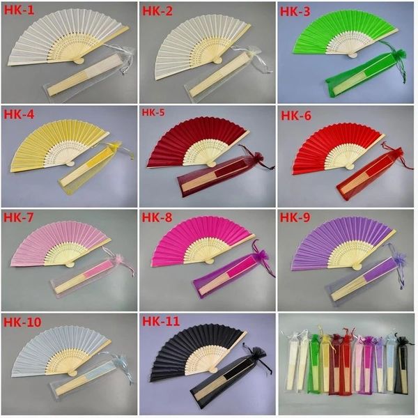 

abanico de seda plegable 11 colores, elegante mano con bolsa regalo, regalo boda recuerdos para fies party favor