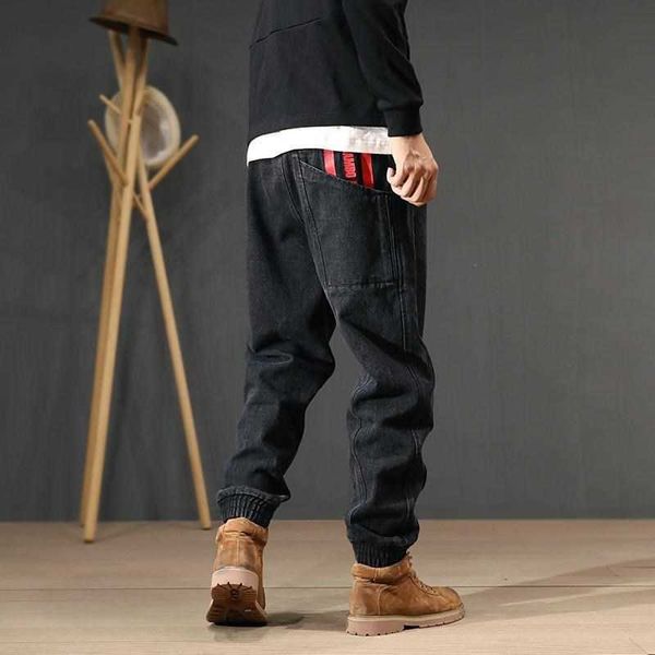 

men's jeans japanese style fashion fit denim pants streetwear spliced printed designer hip hop men joggers 2eig ixvi, Blue