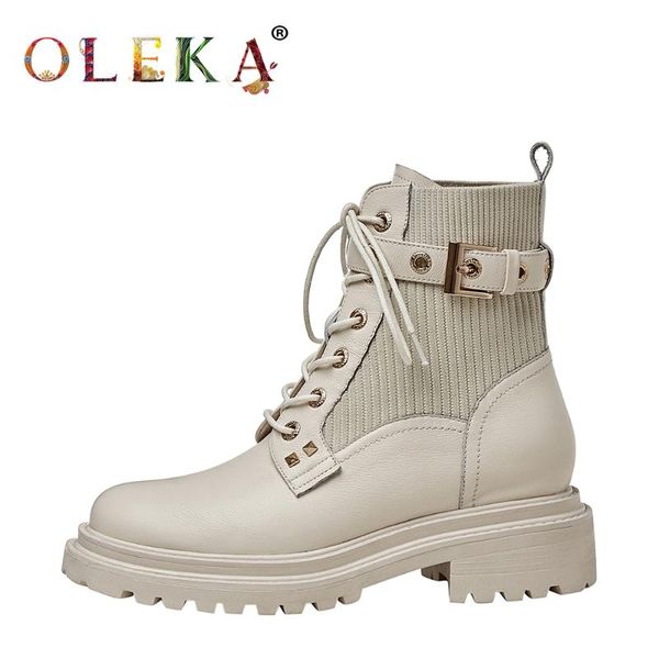 

boots oleka leather mid-calf winter square heel narrow band round toe ladies fashion style motorcycle as829, Black