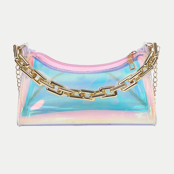 

arrival transparent shoulder bags for women laser pvc baguette purse fashion armpit handbag chains crossbody evening