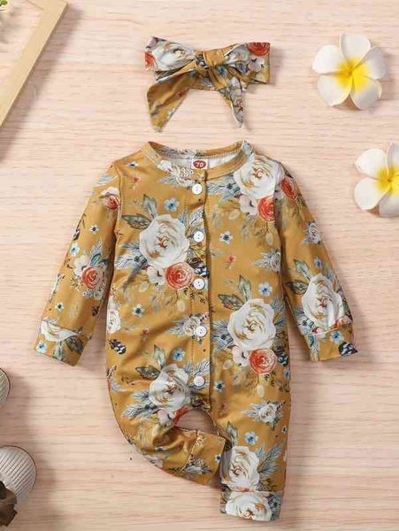 

baby floral print jumpsuit & headband she, Blue