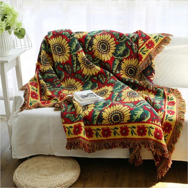

blankets european kinited double sided sunflower throw jacquard thick cotton art sofa cover home decorative blanket for bed