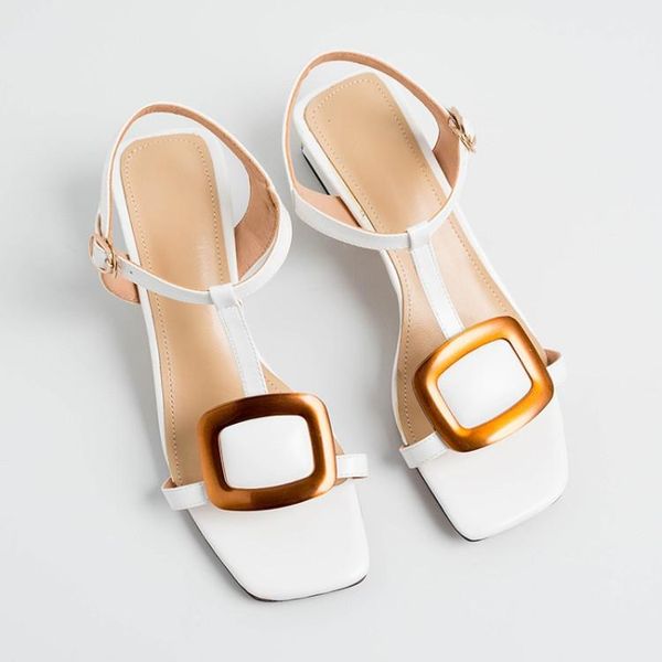 

dress shoes big size 9  11 12 high heels sandals women woman summer ladies square head open toe one word buckle, Black