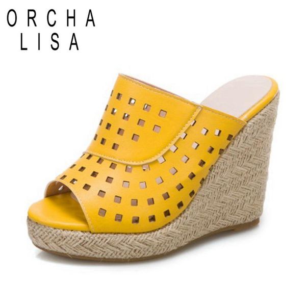 

sandals orcha lisa 2021 women open toe 11cm wedge heels slip-on hollw out soft stylish big size 34-50 casual date a3909, Black