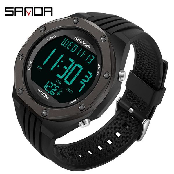 

wristwatches sanda fashion military men's watches body thermometer 50m waterproof sports watch led electronic relogio masculino, Slivery;brown