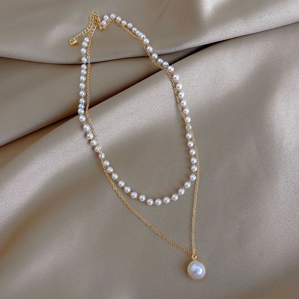 

xianlan488 female temperament double pearl necklace niche design feeling clavicle necklace ins tide senior web celebrity personali, Silver