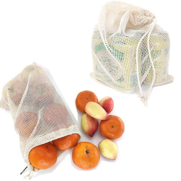 

hanging baskets cotton mesh vegetable bags produce bag reusable storage kitchen fruit with drawstring