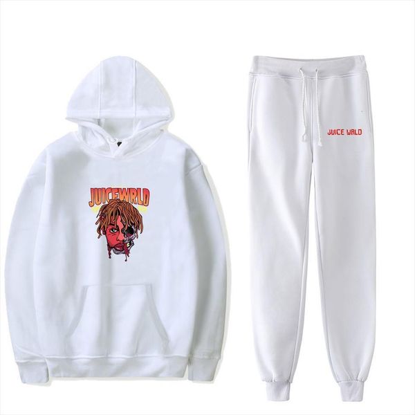 

rapper juice wrld sportswear mens tracksuits sets autumn winter hooded thick male casual tracksuit men 2 piece sweatshirt sweatpants set, Gray