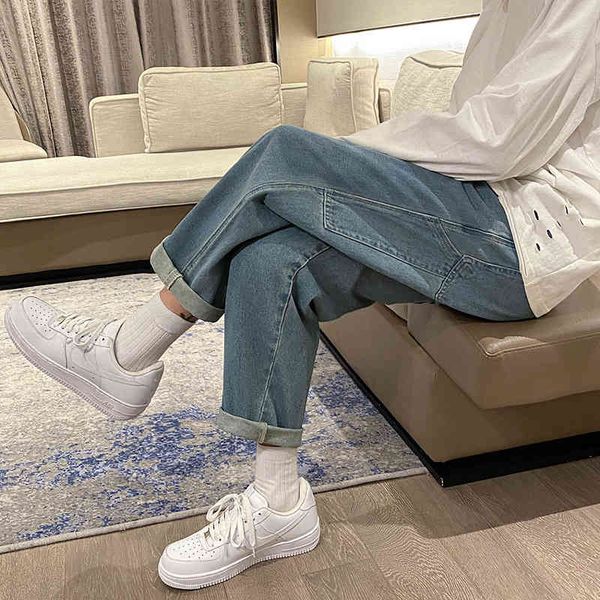 

men's jeans straight-cut jeans, casual male baggy hip hop style, punk for racing, spring, streetwear 0lw4, Blue