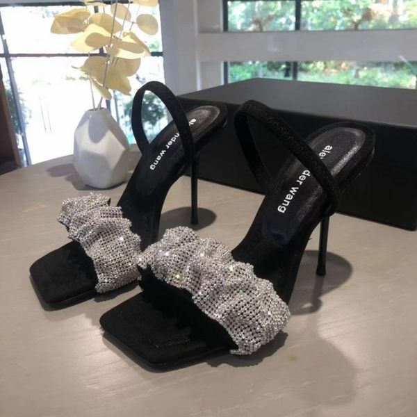 

2021 spring power with king aw open toe diamond high heels, Black