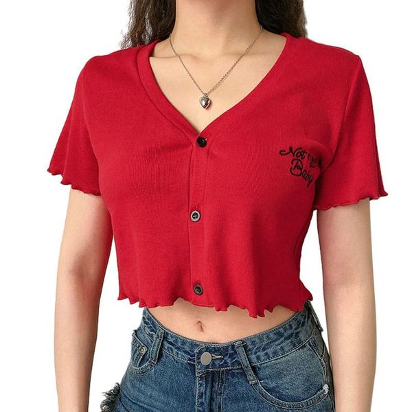 

women's blouses & shirts summer casual women short sleeve embroidery buttons fashion v neck fitted stretch crop, White