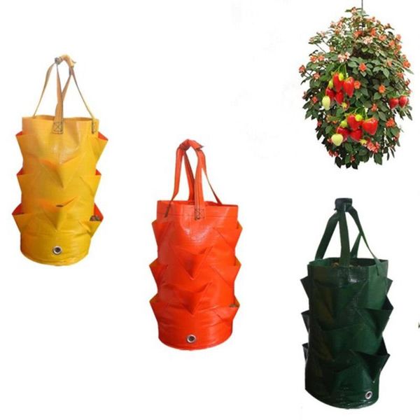 Fioriere Vasi Borsa per piantare fragole Contenitore multiporta per fiori in plastica da 3 galloni Pratico balcone Verdura primaverile