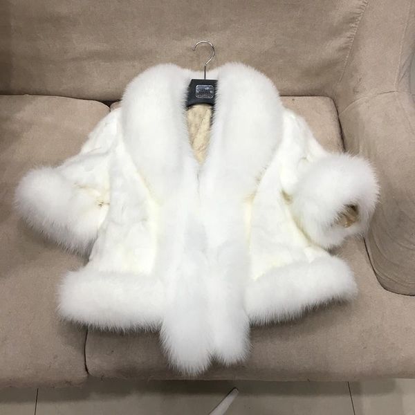 

women's fur & faux 2021 women jacket genuine mink shawls with real collar trim spring autumn fashion party warm vest capes, Black