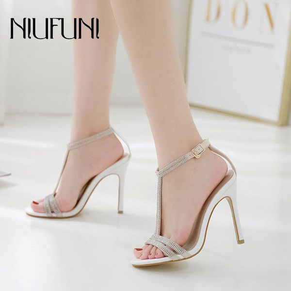 

rhinestone women's sandals stiletto high heels 2021 summer niufuni casual belt buckle shoes solid color ladies, Black
