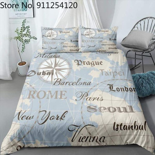

bedding sets 3d world capital map set compass duvet cover home textiles vintage bedroom quilt 2/3 piece bed