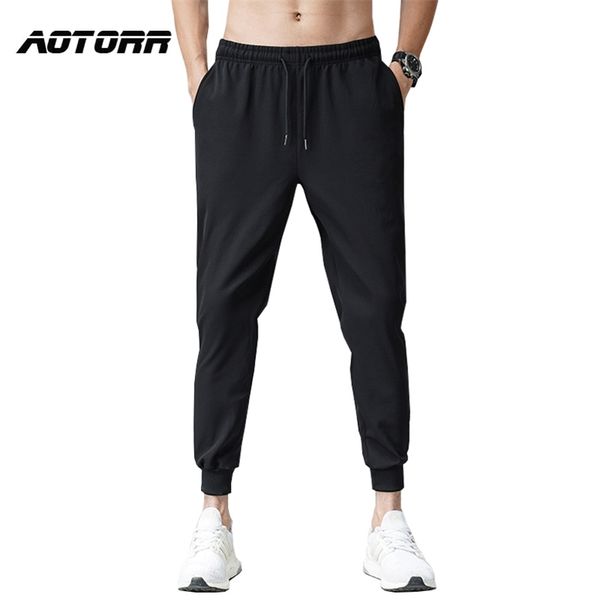 

men spring thin casual pants trousers skinny jogger tracksuit male fashion hip hop streetwear elastic waist harem 210715, Black
