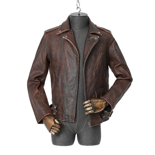

men's leather & faux 2021 vintage brown motorcycle style genuine jacket men plus size 4xl real natural cowhide autumn slim fit biker&#0, Black