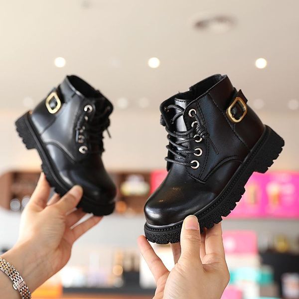 

boots baby girl for kids shoes 2021 fashion spring & autumn leather ankle children zip boys 2-12 year, Black;grey