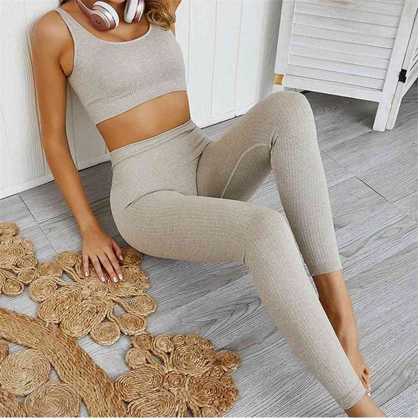 

lantech sports suits set women yoga sets gym fitness athletic pants wear leggings padded push-up seamless bra 210802, Gray