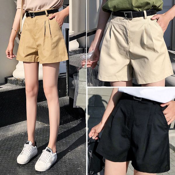 

women's shorts summer new slim high waist loose korean versatile fat mm large wide leg a-line pants, White;black