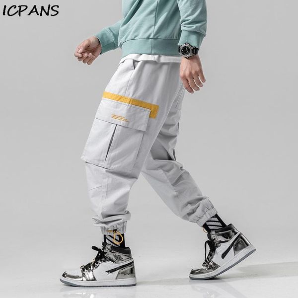 

men's pants icpans hip hop casual sweatpants streetwear harajuku fashion trousers side zipper pockets cargo harem joggers men, Black