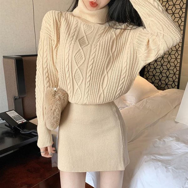

autumn winter long sleeve turtleneck solid sweater dress women fashion knit vintage robe bodycon mini christmas dresses casual, Black;gray