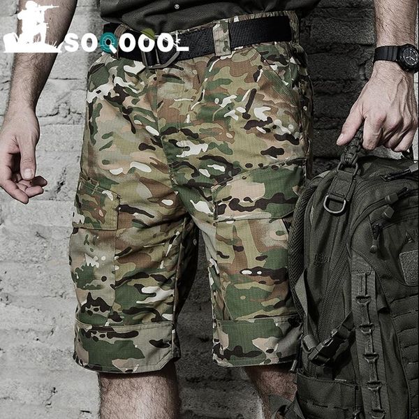 

summer rip-stactical military shorts men waterproof camouflage cargo casual loose cotton camo army men's, White;black
