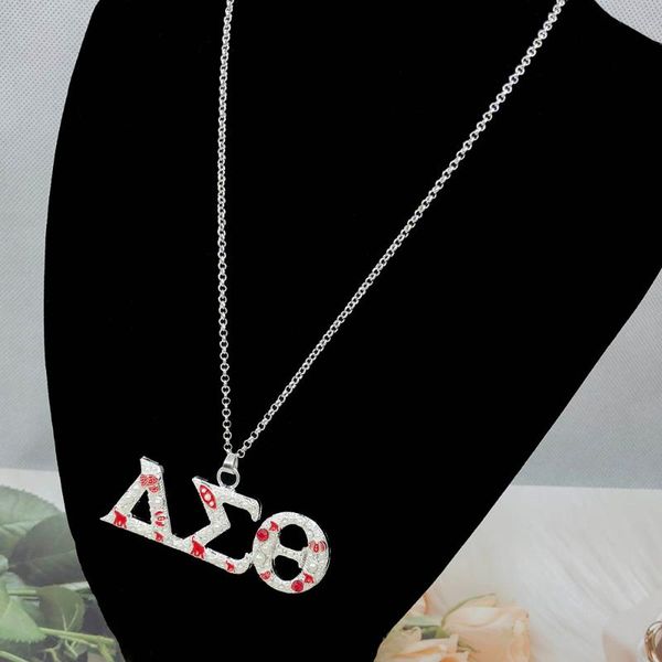 

chains hand made greek sorority detal logo red white peal rhinestone letter charm necklaces women jewelry, Silver
