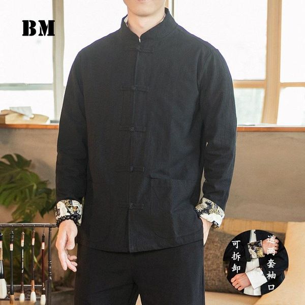 

chinese style plus size tang suit coat 2021 spring harajuku long sleeve retro jacket men clothing black tunic male men's jackets, Black;brown