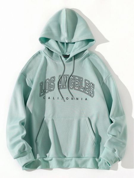 

plus letter graphic kangaroo pocket thermal lined hoodie 02ud#, Black