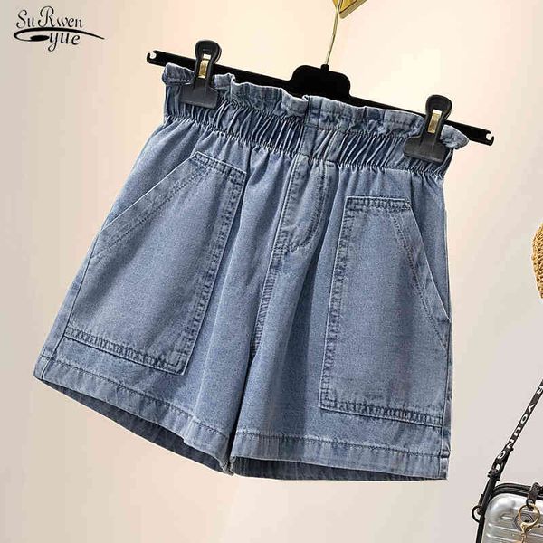 

summer short jeans women casual loose elastic high waist s blue plus size denim s femme 9837 210508, White;black