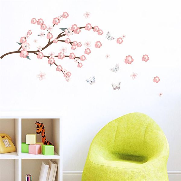 

wall stickers 2021 pink sakura flower for shop office living room home decoration diy pastoral mural art pvc decals