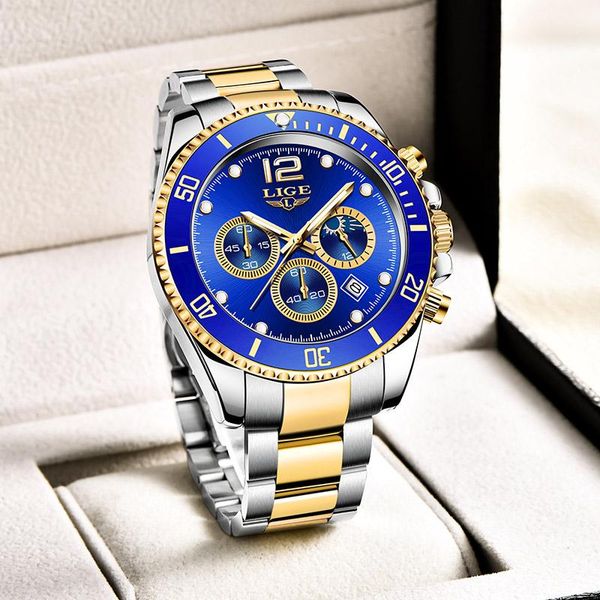 

wristwatches 2021 lige fashion diver men watch waterproof date clocks sport watches quartz wristwatch steel dive, Slivery;brown