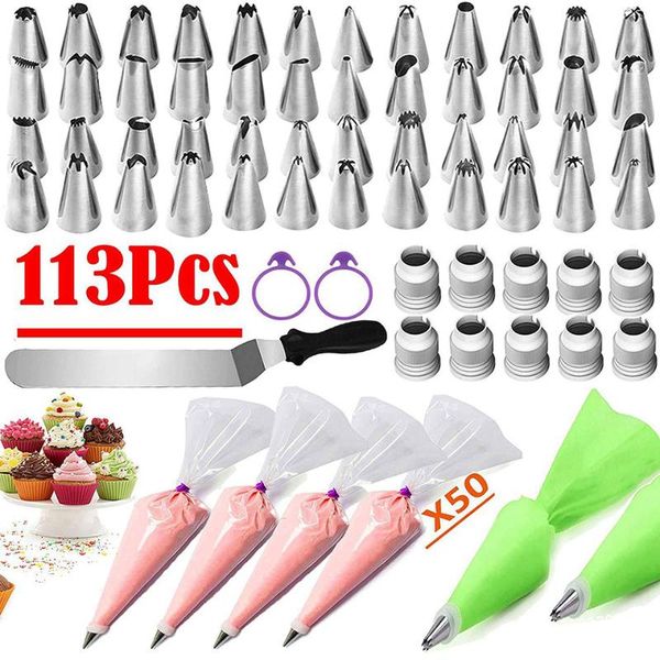 

113pcs kitchen diy baking icing cream reusable pastry bags nozzle tips set cake decorating tools &