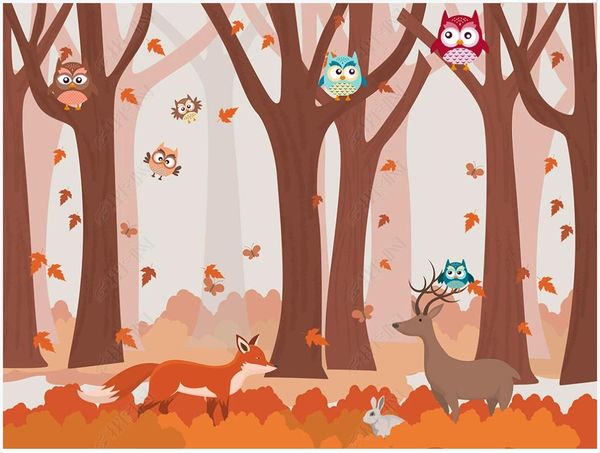 Custom Photo Wallpapers 3D Murales Wallpaper Modern Autumn Forest Tree Cartoon Animal Bambini Stanza Sfondo Della Parete Delle Carta da parete Decorazione della casa