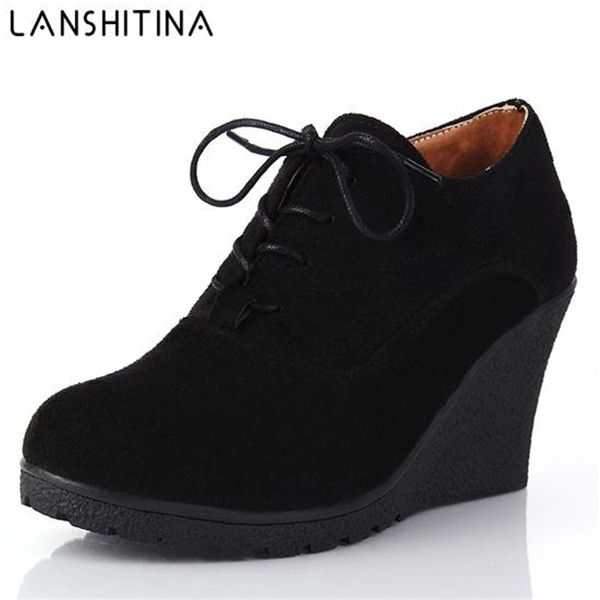

autumn wedges boots fashion flock women's high-heeled platform wedges ankle boots lace up high heels wedges shoes for women 210914, Black