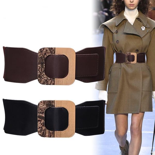 

belts vintage belt for women square pattern buckle leather plus elastic band waist adjust variety of colors skirt coat accessories, Black;brown