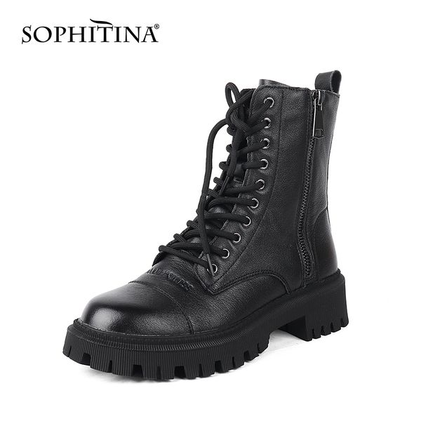 SOPHITINA Stiefeletten Weiches Echtes Leder mit Reißverschluss für Winterplattform Schwarz Klassisch Stilvolle Damenschuhe PC845 210513