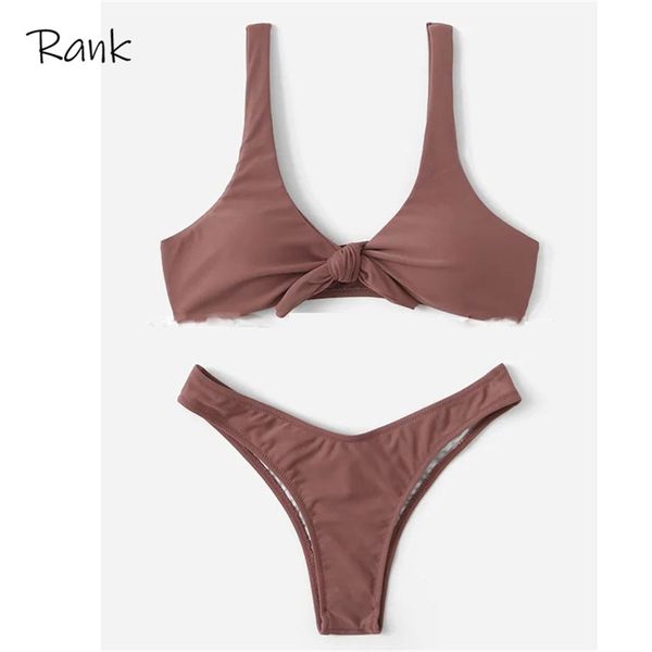 Frauen Sexy Bikini Set Bademode Geknotet Gepolsterte Tanga Badeanzug Draht Frei Scoop Neck Badeanzug Schwimmen Bh 210621