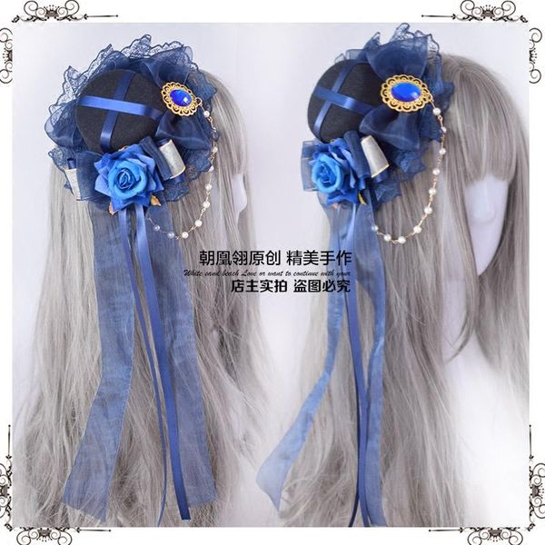 

other event & party supplies original gothic lolita purplish blue billycock flower headdress rose pearl hair accessories