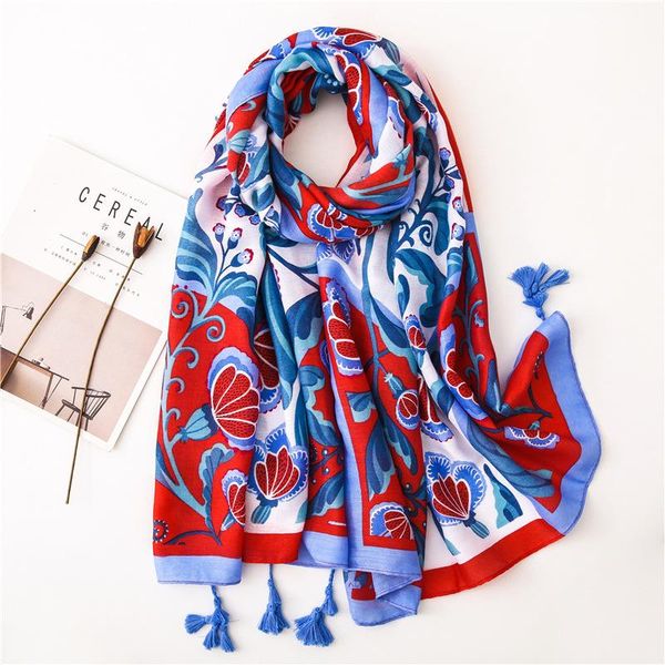 

hats, scarves & gloves sets 2021 fashion autumn women cotton scarf flower beach hijab shawls and wraps female foulard echarpe designer banda, Blue;gray