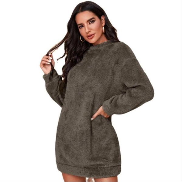 

women's fur & faux fall/winter style solid color furry home casual round neck long-sleeved loose sweater women white body 2021, Black