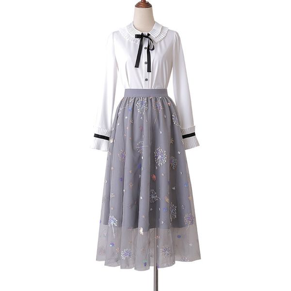 

skirt spring runway fashion elastic waistband sequins mesh party skirts of women elegant clothes lady, Black